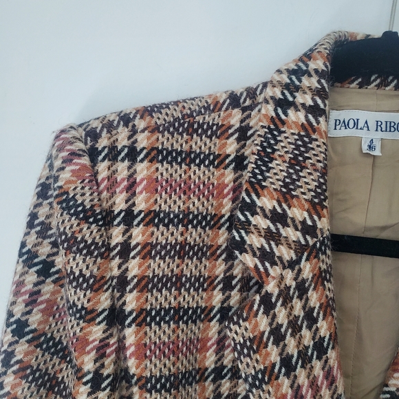 Vintage 100% wool Paola Riboni Brown Houndstooth blazer - Picture 7 of 14